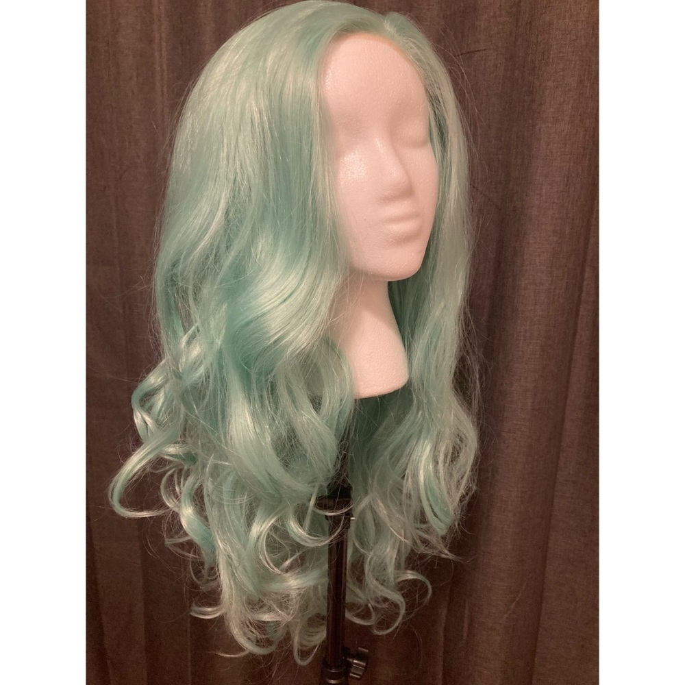 Mint green lace front wig